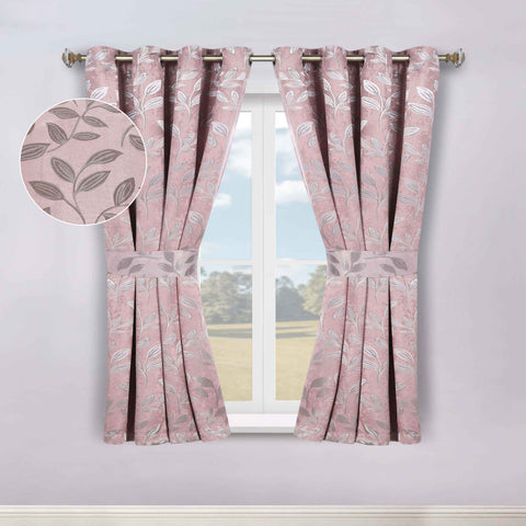 Blackout Window Curtains Leaves Pattern Room Darkening Set of 2