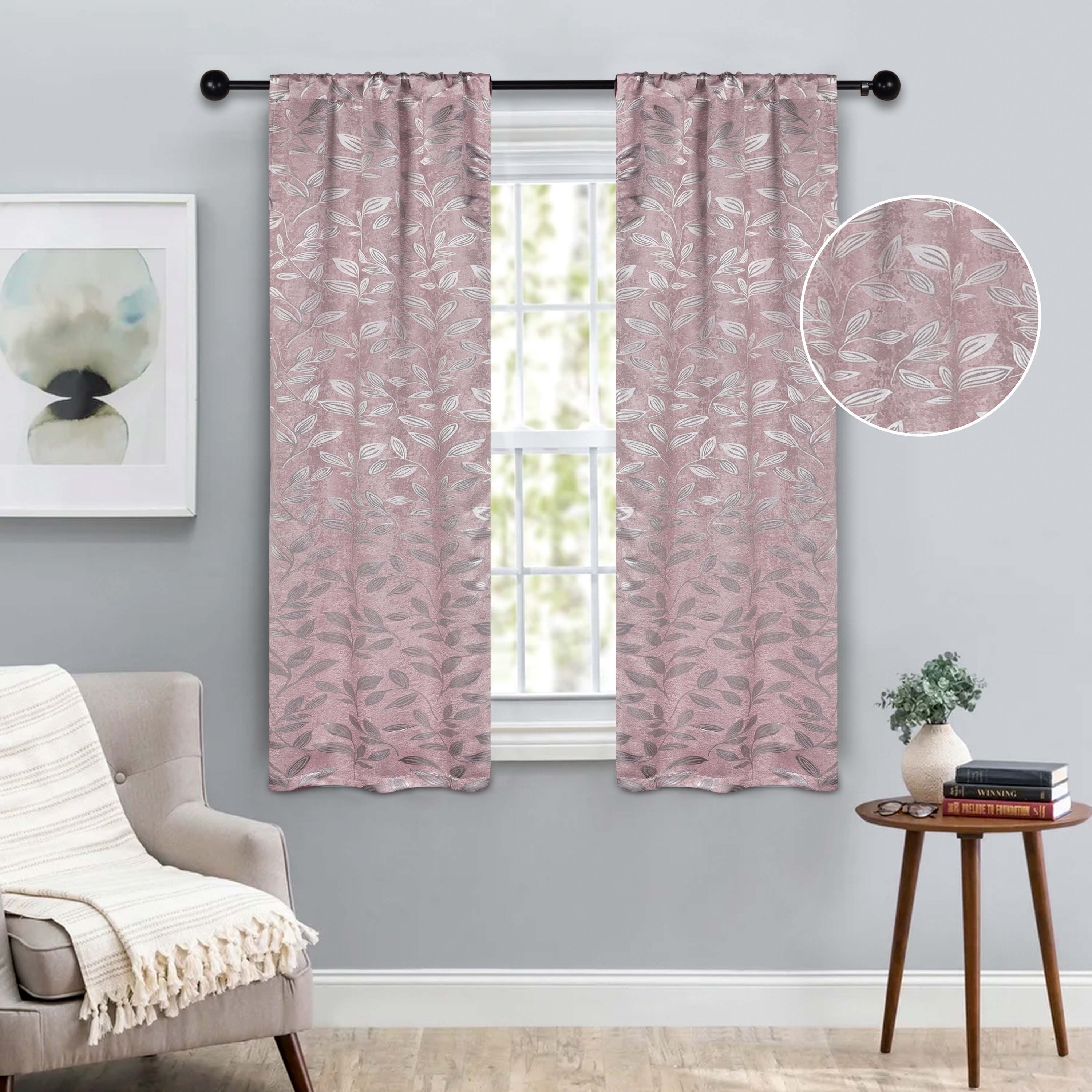 Leaves Room Darkening Washable Blackout Curtain Panels, Set of 2
