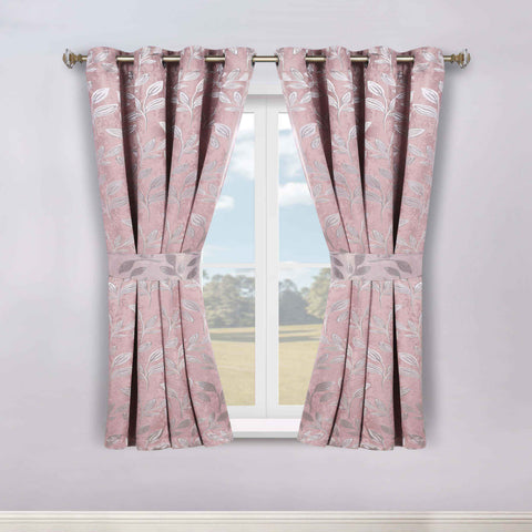 Blackout Window Curtains Leaves Pattern Room Darkening Set of 2