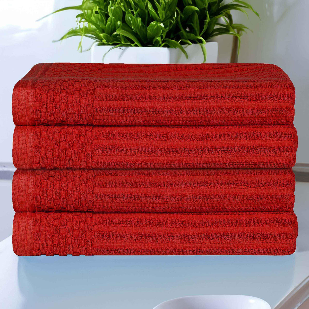 Soho Ribbed Cotton Absorbent Bath Towel Set of 4
