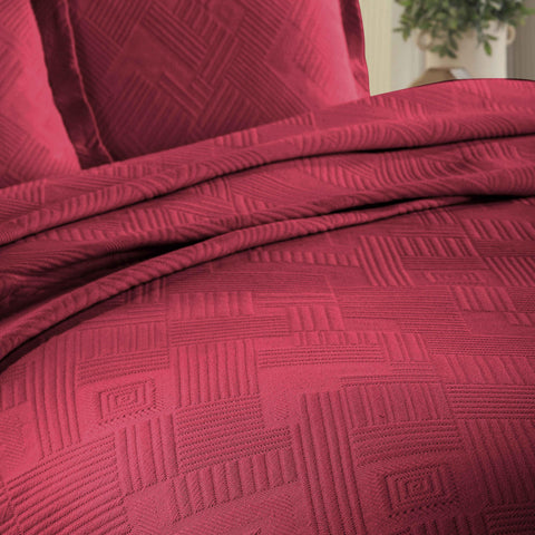 Lightweight Cotton Bedspread Sets 3-Piece Geometric Fret Jacquard Matelassé Scalloped