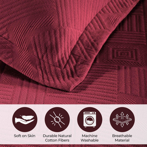Lightweight Cotton Bedspread Sets 3-Piece Geometric Fret Jacquard Matelassé Scalloped