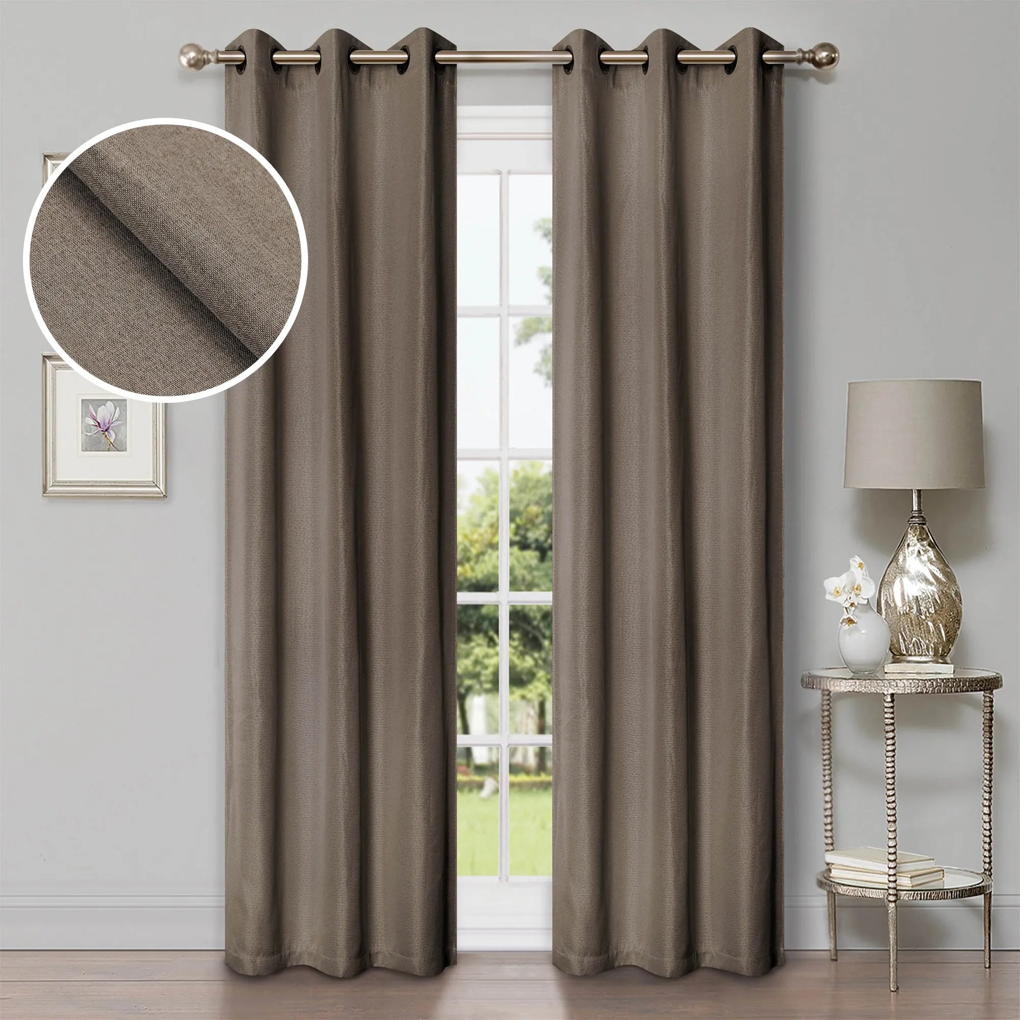 Linen Washable Room Darkening Blackout Curtains, Set of 2