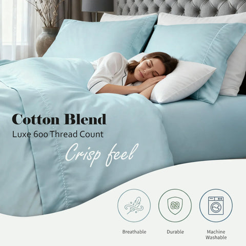 600 Thread Count Cotton Blend Bed Sheet Set - Imperia Embroidered Hem
