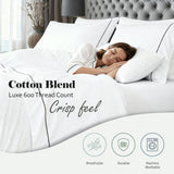 600 Thread Count Cotton Blend Bed Sheet Set - Imperia Embroidered Hem