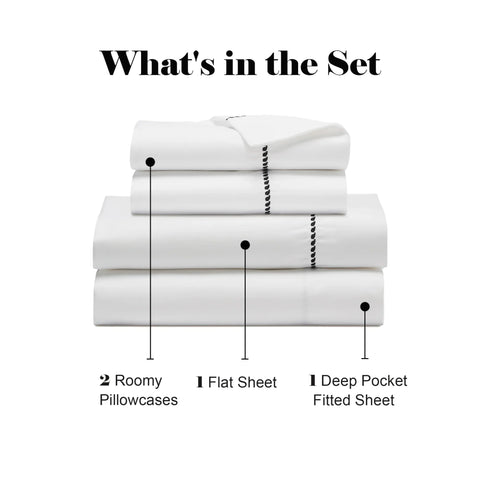 600 Thread Count Cotton Blend Bed Sheet Set - Imperia Embroidered Hem