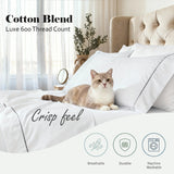 600 Thread Count Cotton Blend Pillowcases, Imperia Embroidered Hem, Set of 2