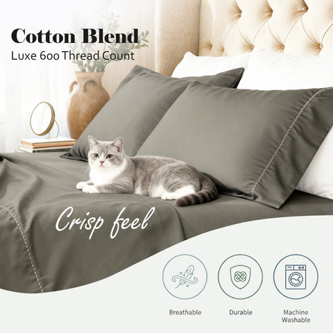 600 Thread Count Cotton Blend Pillowcases, Imperia Embroidered Hem, Set of 2
