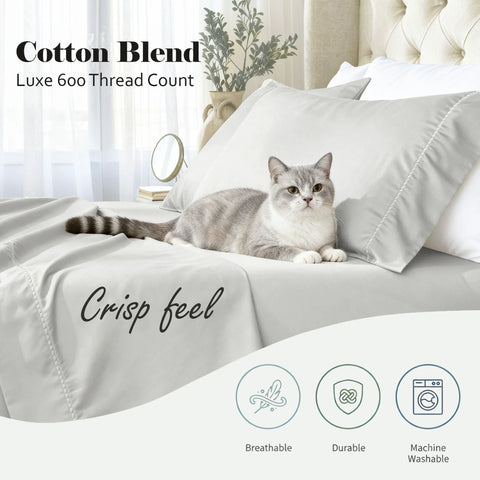 600 Thread Count Cotton Blend Pillowcases, Imperia Embroidered Hem, Set of 2