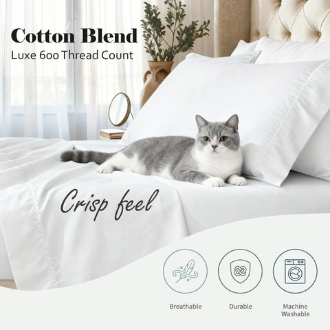 600 Thread Count Cotton Blend Pillowcases, Imperia Embroidered Hem, Set of 2