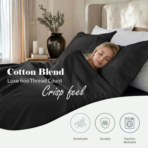 600 Thread Count Cotton Blend Deep Pocket Bed Sheet Set, Pandora Embroidered Hem