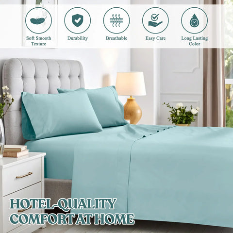 600 Thread Count Cotton Blend Bed Sheet Set Solid Deep Pocket