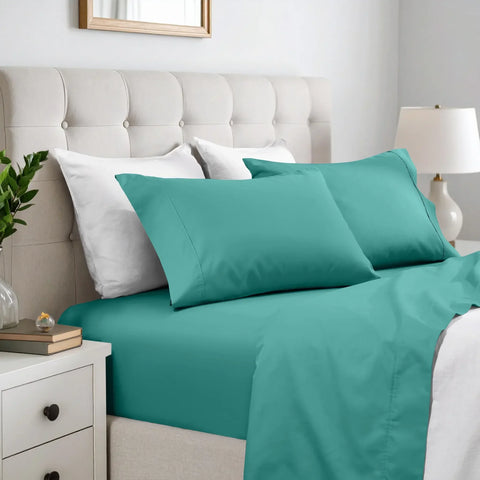 600 Thread Count Cotton Blend Bed Sheet Set Solid Deep Pocket