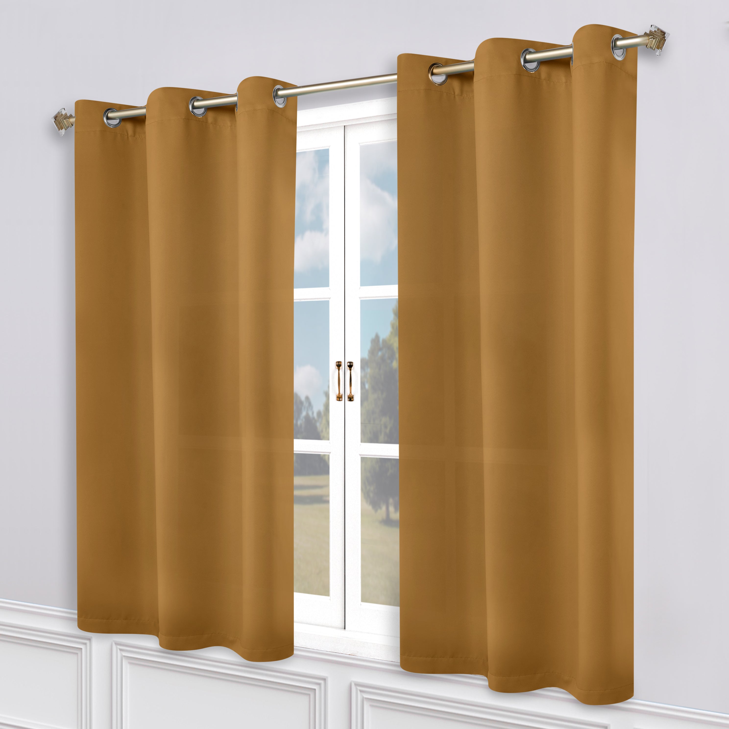 Classic Modern Solid Room Darkening Blackout Curtain Panels, Set of 2