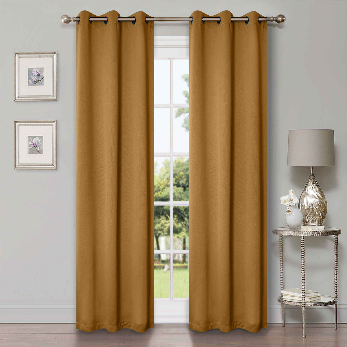 Classic Modern Solid Room Darkening Blackout Curtain Panels, Set of 2