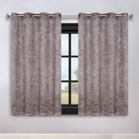 Blackout Curtains Leaves Pattern Room Darkening Grommet 2 Panels