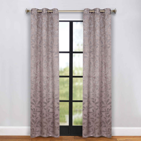 Blackout Curtains Leaves Pattern Room Darkening Grommet 2 Panels