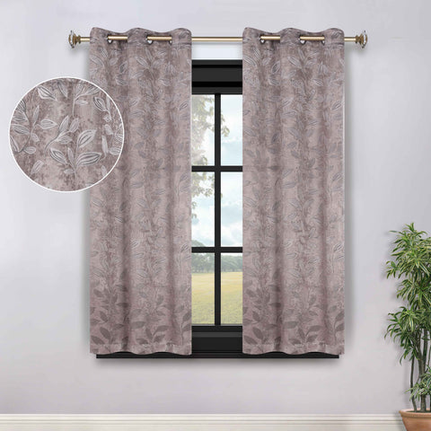 Blackout Curtains Leaves Pattern Room Darkening Grommet 2 Panels