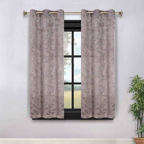 Blackout Curtains Leaves Pattern Room Darkening Grommet 2 Panels