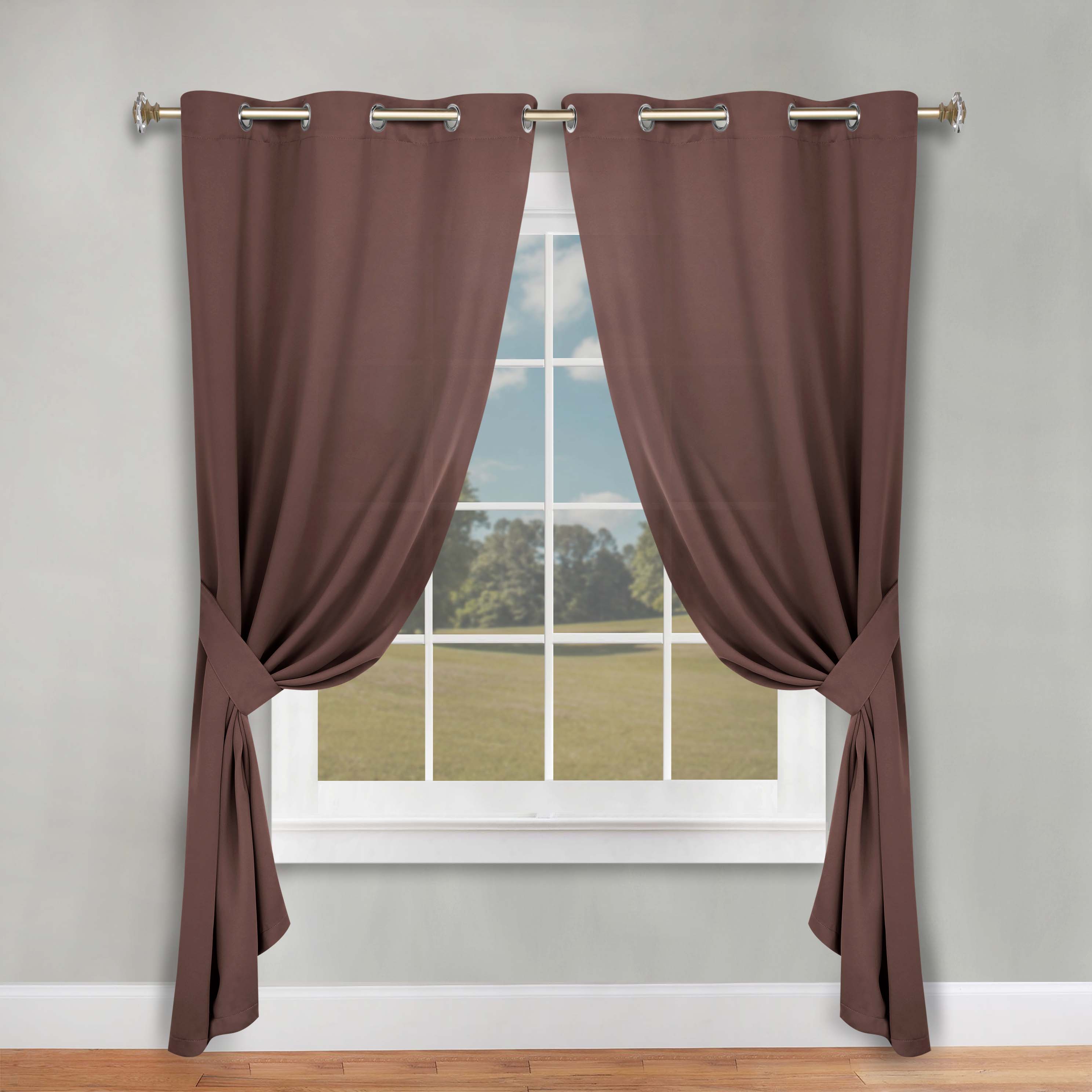 Classic Modern Solid Room Darkening Blackout Curtain Panels, Set of 2