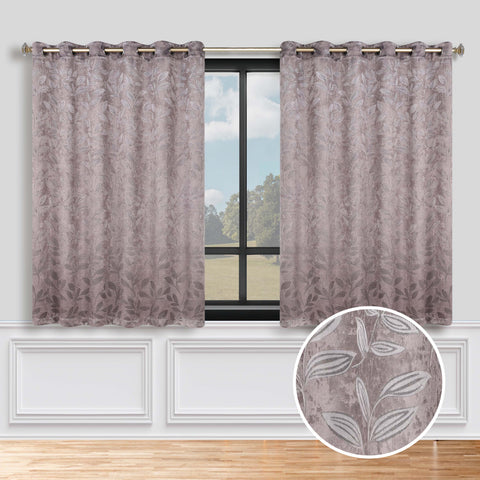 Blackout Curtains Leaves Pattern Room Darkening Grommet 2 Panels