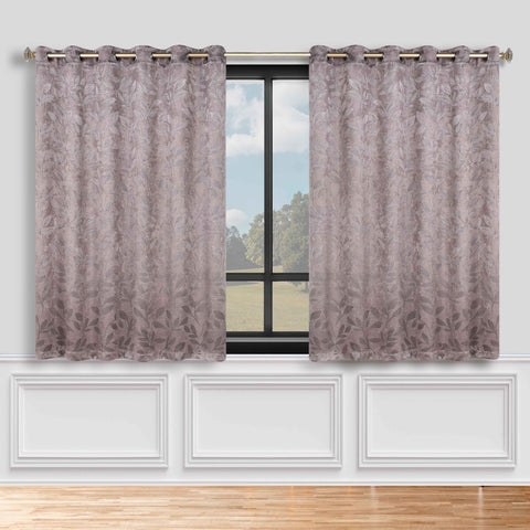 Blackout Curtains Leaves Pattern Room Darkening Grommet 2 Panels
