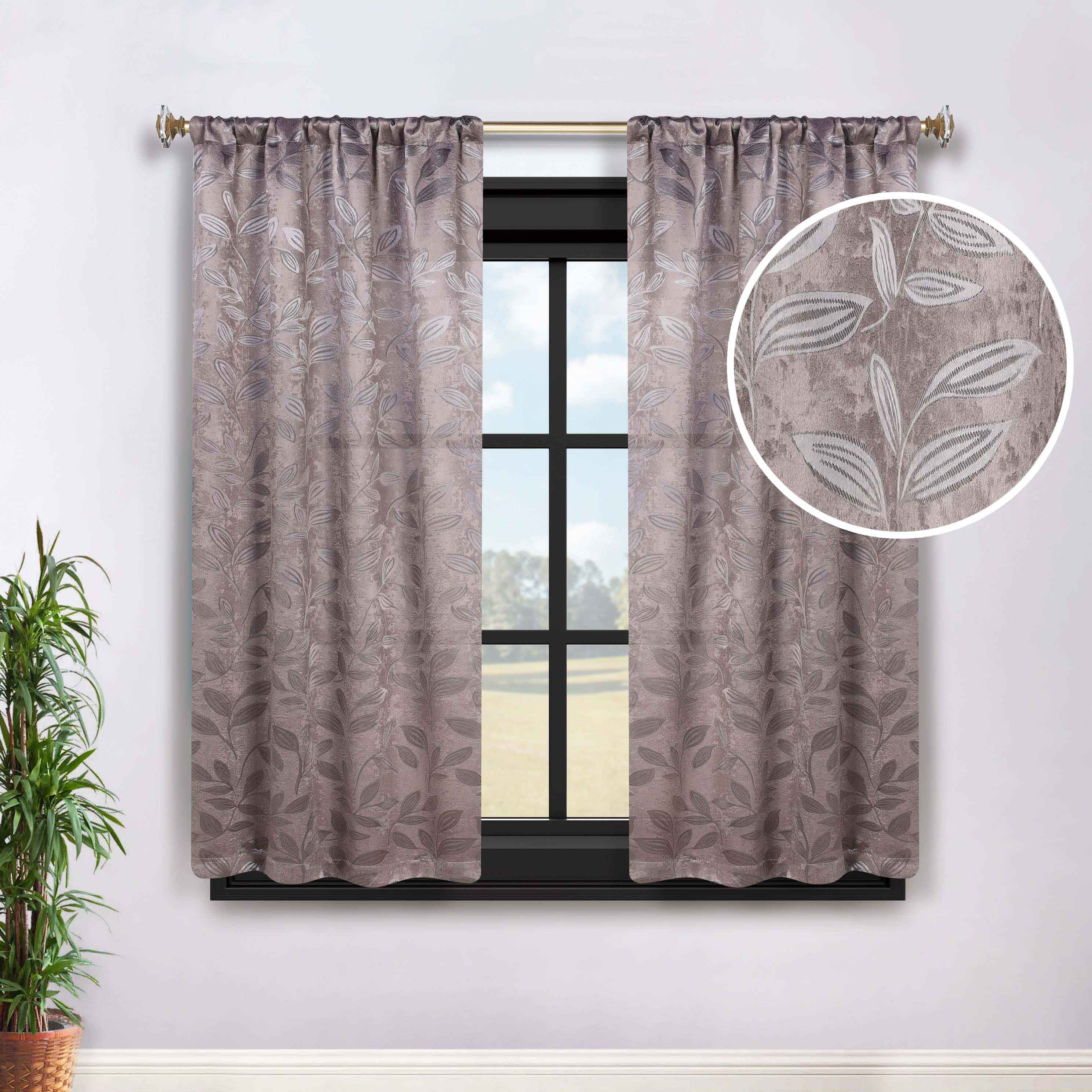 Leaves Room Darkening Washable Blackout Curtain Panels, Set of 2