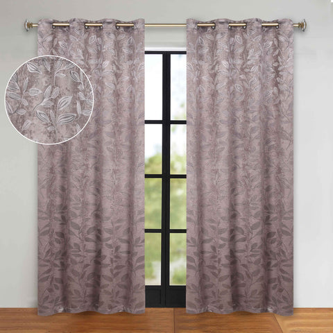 Blackout Curtains Leaves Pattern Room Darkening Grommet 2 Panels