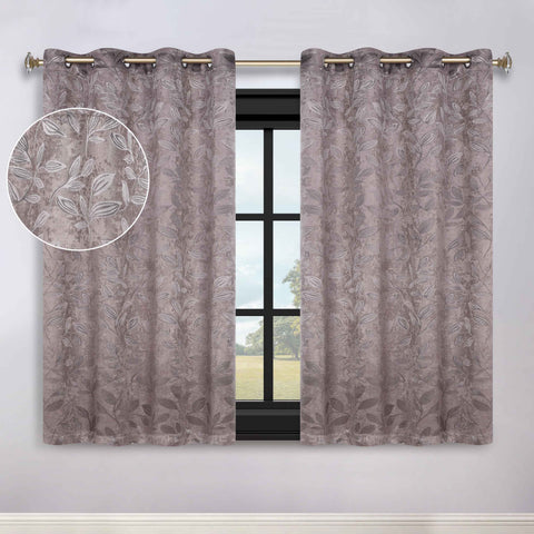 Blackout Curtains Leaves Pattern Room Darkening Grommet 2 Panels