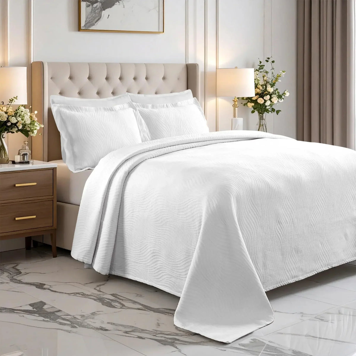 Lightweight Cotton Bedspread Sets 3-Piece Cascade Jacquard Matelassé