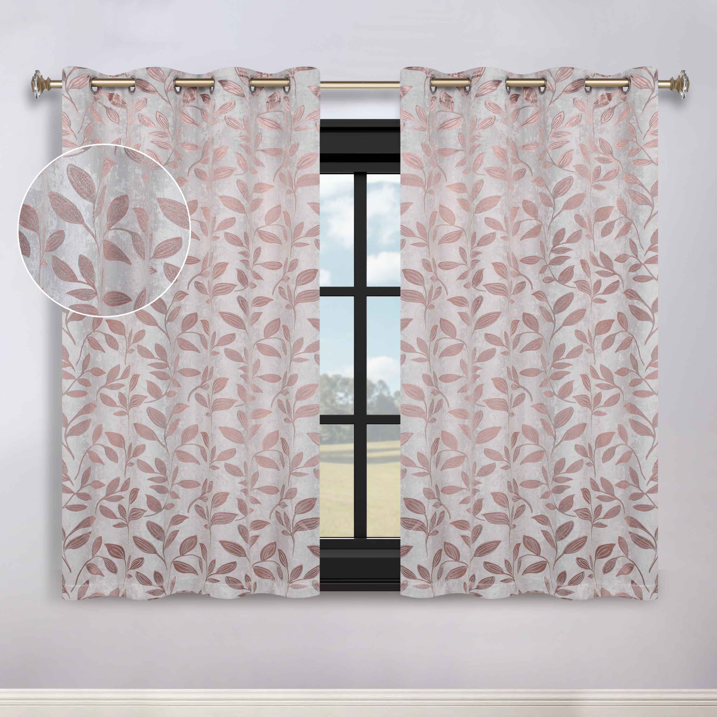 Leaves Room Darkening Washable Blackout Curtain Panels, Set of 2