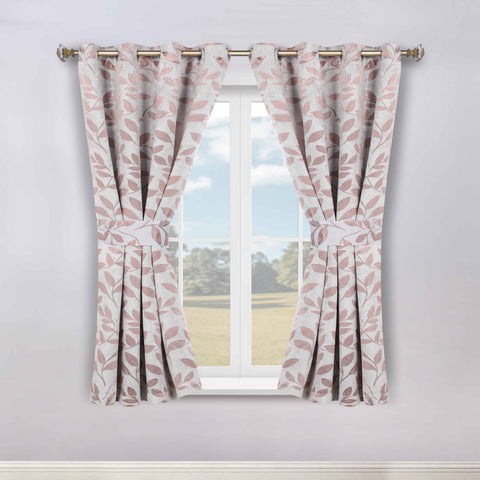 Blackout Window Curtains Leaves Pattern Room Darkening Set of 2