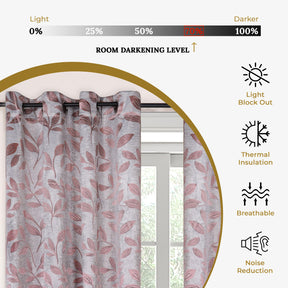 Leaves Machine Washable Room Darkening Blackout Curtains 4 Pieces