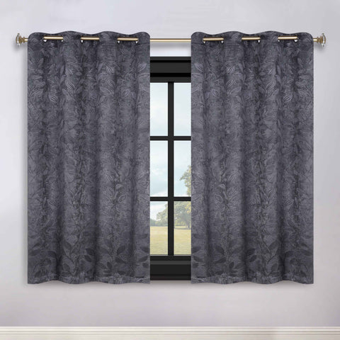 Blackout Curtains Leaves Pattern Room Darkening Grommet 2 Panels
