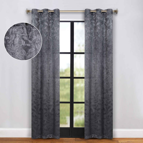 Blackout Curtains Leaves Pattern Room Darkening Grommet 2 Panels