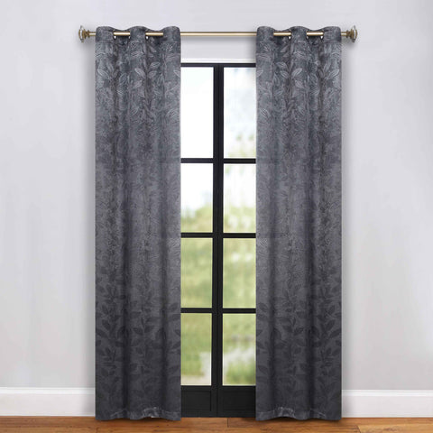 Blackout Curtains Leaves Pattern Room Darkening Grommet 2 Panels