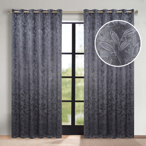 Blackout Curtains Leaves Pattern Room Darkening Grommet 2 Panels