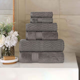 Chevron Zero-Twist Cotton Jacquard and Solid Towel Set 6 Piece