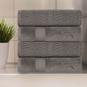 Chevron Zero Twist Solid and Jacquard Soft Cotton Bath Towel Set of 4