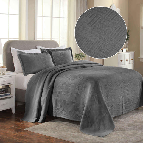 Lightweight Cotton Bedspread Sets 3-Piece Geometric Fret Jacquard Matelassé Scalloped