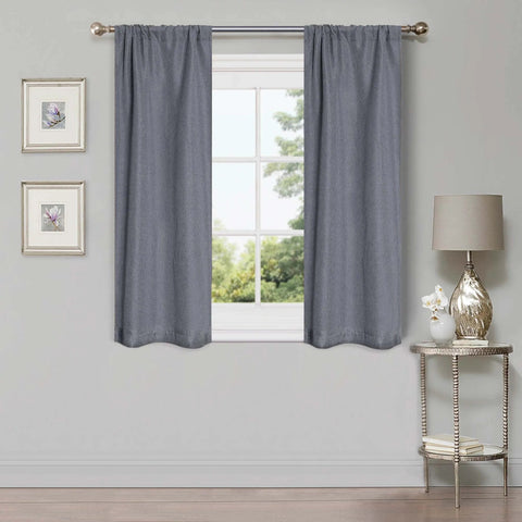 Room Darkening Blackout Curtains Linen Pattern Washable Set of 2