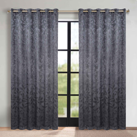 Blackout Curtains Leaves Pattern Room Darkening Grommet 2 Panels