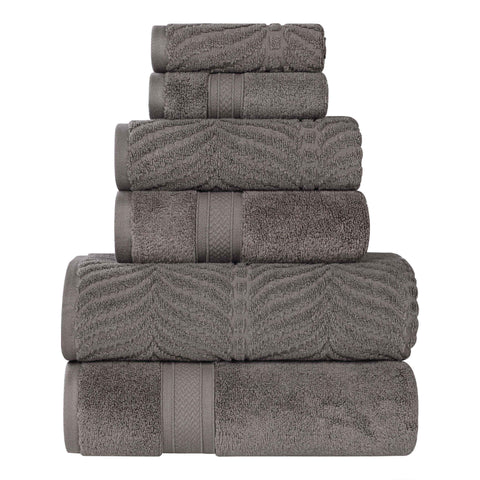 Chevron Zero-Twist Cotton Jacquard and Solid Towel Set 6 Piece