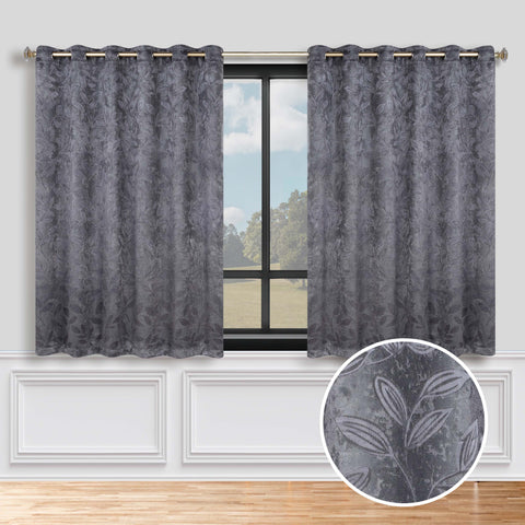 Blackout Curtains Leaves Pattern Room Darkening Grommet 2 Panels