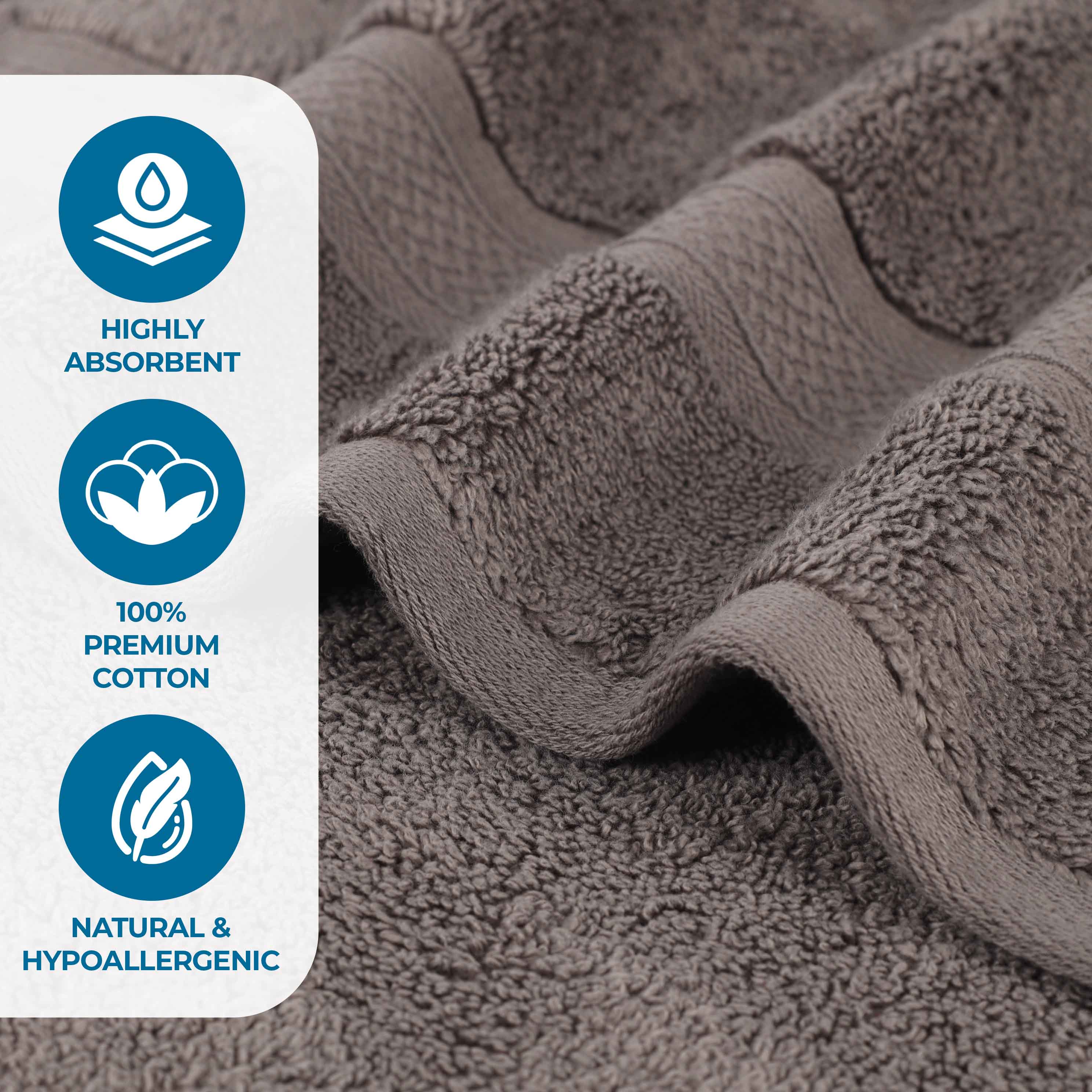 Chevron Zero Twist Solid Soft Absorbent Cotton 3 Piece Towel Set