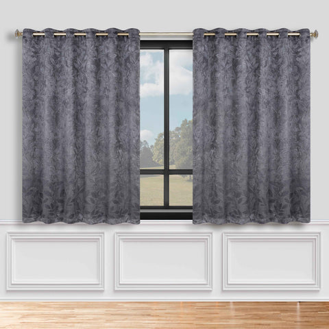 Blackout Curtains Leaves Pattern Room Darkening Grommet 2 Panels