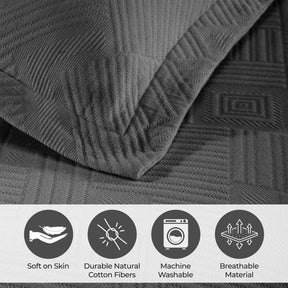 Cotton Jacquard Matelassé Scalloped Geometric Fret Bedspread Set