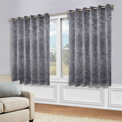 Blackout Curtains Leaves Pattern Room Darkening Grommet 2 Panels