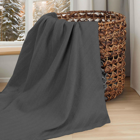 Milan Cotton Textured Jacquard Striped Lightweight Woven Blanket