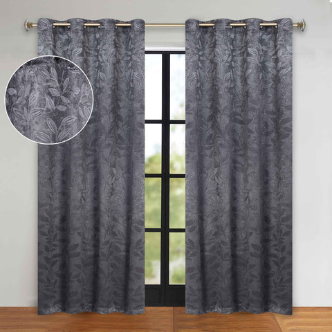 Blackout Curtains Leaves Pattern Room Darkening Grommet 2 Panels